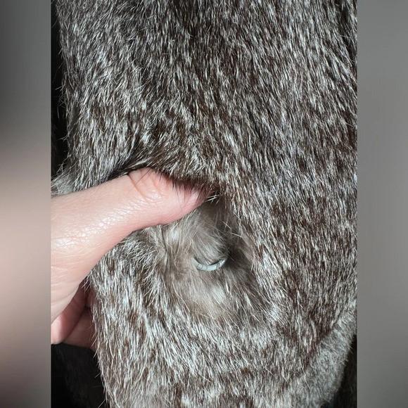 Vintage Rabbit Fur Coat with front hook closure pink satin lining size large - Picture 7 of 16